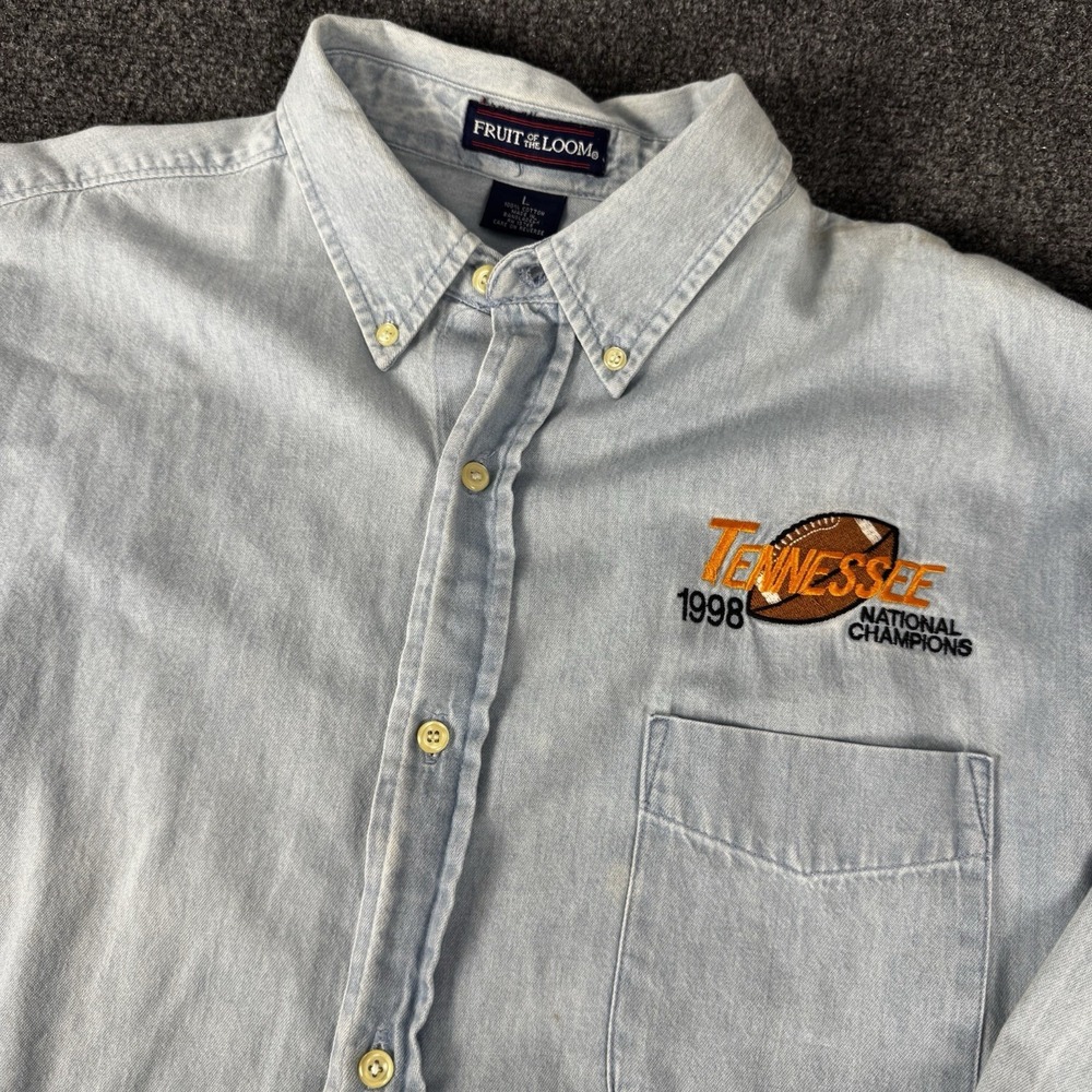 Vintage 90s Tennessee Vols 1998 National Champions Button Up Denim Shirt Large